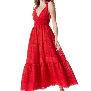NWT Alice + Olivia Levine Eyelet-Embroidered Maxi Dress size 12 Bright Poppy Red